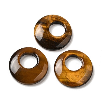 Natural Tiger Eye Pendants, Donut/Pi Disc Charms, 27.5~28x4.5~5.5mm