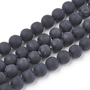 Natural Obsidian Beads Strands, Frosted, Round, 6mm, Hole: 1mm, about 63pcs/strand, 15.5 inch