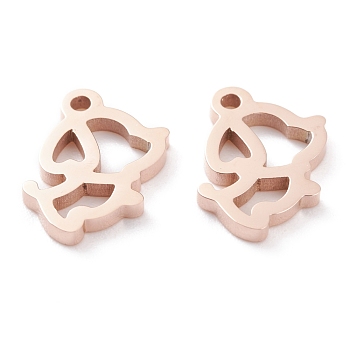 Ion Plating(IP) 304 Stainless Steel Charms, Laser Cut, Dog, Rose Gold, 12x11.5x1.5mm, Hole: 1.4mm