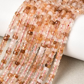 Natural Hematoid Quartz/Ferruginous Quartz Heishi Beads Strands, Faceted Rondelle, 4x2.5mm, Hole: 0.9mm, about 151~155pcs/strand, 14.57''~14.96''(37~38cm)