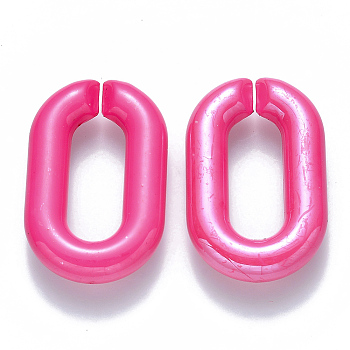 Opaque Acrylic Linking Rings, Quick Link Connectors, for Cable Chains Making, Pearlized, Oval, Deep Pink, 31x19.5x5.5mm, Inner Diameter: 19.5x7.5mm