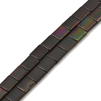 Electroplated Frosted Non-magnetic Synthetic Hematite Beads Strands, Square, 2-Hole, Rainbow Plated, 5x5x2mm, Hole: 0.8mm, about 74pcs/strand, 15.75 inch(40cm)