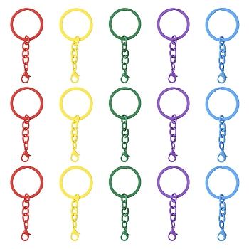 30Pcs 5 Colors Baking Paint Iron Split Key Rings, Ring, with Lobster Claw Clasps, Mixed Color, 67mm, 6pcs/color