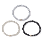 3Pcs Faceted Imitation Jade & Opaque Glass Rondelle Beaded Stretch Bracelets for Women, Mixed Color, Inner Diameter: 2 inch(5cm)(BJEW-JB12563-04)