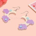 Acrylic Dangle Earrings, Moon with Cloud, Golden, Medium Orchid, 65x40mm(FS-WGAC2E8-02)