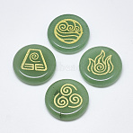 Natural Green Aventurine Cabochons, Flat Round with Auspicious Cloud Pattern, 25x5.5mm, 4pcs/set(G-T122-37G)
