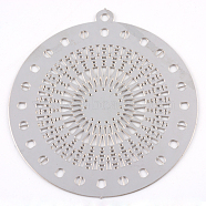 304 Stainless Steel Filigree Big Pendants, Flat Round, Stainless Steel Color, 55x50x0.5mm, Hole: 1mm, about 50~65pcs/bag(STAS-S044-030)