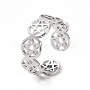 304 Stainless Steel Star of David Open Cuff Ring for Women, Stainless Steel Color, US Size 6(16.5mm)(RJEW-C053-01P)