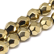 Electroplate Non-magnetic Synthetic Hematite Beads Strands, Faceted Round, Light Gold Plated, 8x8x7.5mm, Hole: 1mm, about 50pcs/strand, 15.7 inch(G-T061-33A)