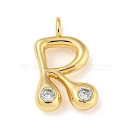 Rack Plating Brass Micro Pave Cubic Zirconia Pendants, Cadmium Free & Lead Free, Long-Lasting Plated, Real 18K Gold Plated, Letter R, 22.5x14x5mm, Hole: 3mm(KK-A200-24G-R)