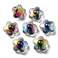 UV Plating Rainbow Iridescent Transparent Acrylic Beads, Two Tone, Flower, Black, 17x17x9mm, Hole: 2.7mm(OACR-C007-03C)