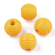 Painted Natural Wood Beehive Beads, Round, Gold, 12x11mm, Hole: 3mm(WOOD-S049-04A-09)