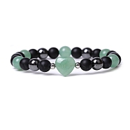 Natural Green Aventurine Heart Beaded Stretch Bracelet, 7-1/2 inch(19cm)(PW-WG70241-05)
