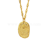 Stainless Steel Textured Oval Pendant Necklaces, Double Link Chain Necklaces for Women, Real 18K Gold Plated, 16-1/8 inch(41cm)(QQ8734-1)
