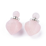 Faceted Natural Rose Quartz Openable Perfume Bottle Pendants, with 304 Stainless Steel Findings, Peach Shape, Stainless Steel Color, 35~36x18~18.5x21~21.5mm, Hole: 1.8mm, Bottle Capacity: 1ml(0.034 fl. oz)(G-P435-A-01P)