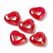 UV Plating Rainbow Iridescent Acrylic Bead Frames, Faceted Heart, Red, 24x26x9mm, Hole: 1.5mm, Inner Diameter: 13x13mm(PACR-M003-04B)