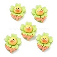 Opaque Resin Cabochons, for DIY Accessories, Flower with Duck, Green Yellow, 22x19.5x8.5mm(X-RESI-I037-02)