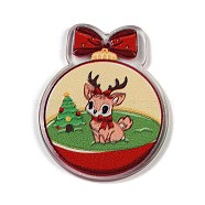 Christmas Theme Opaque Printed Acrylic Pendants, Dear, 40x32x2.5mm, Hole: 2mm(SACR-S035-02C)