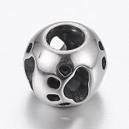 304 Stainless Steel European Beads, Large Hole Beads, Rondelle with Dog Footprint, Antique Silver, 12x10mm, Hole: 5mm(STAS-P173-101AS)