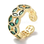 Brass Micro Pave Cubic Zirconia Cuff Rings, Long-Lasting Plated, Coin, Golden, Inner Diameter: 16.8mm(RJEW-G310-20G)