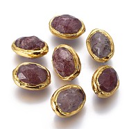 Natural Strawberry Quartz Beads, with Golden Plated Brass Findings, Faceted, Oval, 17~26x15~20x12~16mm, Hole: 0.8mm(G-F633-04C)