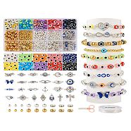 DIY Evil Eye Bracelet Making Kit, Including Cross & Heart & Helm & Infinity & Starfish Alloy Links, Resin Flat Round Beads, Scissor, Mixed Color, 628Pcs/set(DIY-TA0004-41)