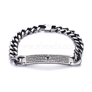 Religion 304 Stainless Steel Cuban Link Chain Bracelets, with Lobster Claw Clasps, Cross, Antique Silver, 8-1/2 inch(21.5cm)(BJEW-P263-H01-AS)