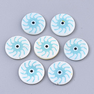 Natural Freshwater Shell Beads, Double-side Printed, Flat Round with Evil Eye, Light Sky Blue, 18x3mm, Hole: 1mm(SHEL-R023-04C)