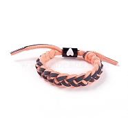 Adjustable Polycotton(Polyester Cotton) Yarn Braided Slider Bracelets, with Zinc Alloy Enamel Findings, Light Salmon, 1-3/4 inches~3 inches(4.5~7.5cm)(BJEW-P252-E08)