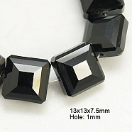 Electroplate Glass Beads, Pearl Luster Plated, Faceted, Square, Black, 13x13x7.5mm, Hole: 1mm(EGLA-H002-E-05)