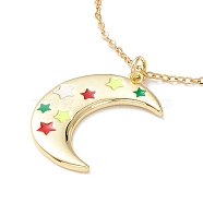 Enamel Crescent Moon with Star Pendant Necklace, 304 Stainless Steel Jewelry for Women, Golden, Colorful, 17.72 inch(45cm)(NJEW-O125-53G)