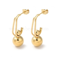 304 Stainless Steel Dangle Stud Earrings, Round Ball, Real 18K Gold Plated, 29x10mm(EJEW-Z026-14G)