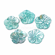 Freshwater Shell Pendants, Dyed, Flower, Turquoise, 41~44x42~45x2~4mm, Hole: 1.5mm(SHEL-T009-03)