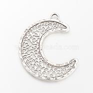 Tibetan Style Alloy Pendants, Moon, Cadmium Free & Lead Free, Antique Silver, 74x62x2mm, Hole: 5mm, about 55pcs/1000g(TIBE-S303-34AS-RS)