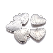 CCB Plastic Heart Pendants, with Words, Platinum, 40x40.5x5mm, Hole: 3.5mm(CCB-N001-04P)
