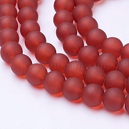 Transparent Glass Bead Strands, Frosted, Round, Tomato, 8mm, Hole: 1~1.6mm, about 99pcs/strand, 31.4 inch(X-GLAA-S031-8mm-06)