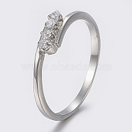 304 Stainless Steel Finger Rings, with Cubic Zirconia, Stainless Steel Color, US Size 4 1/4(15mm)(RJEW-F080-18P-15mm)