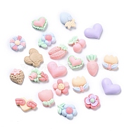 Self Adhesive Opaque Resin Stickers, Frosted, Heart & Flower & Biscuit & Fruit & Vegetable, Mixed Color, 16.5~17x18~23x6~7mm(RESI-K009-02)