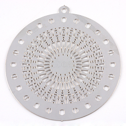 304 Stainless Steel Filigree Big Pendants, Flat Round, Stainless Steel Color, 55x50x0.5mm, Hole: 1mm, about 50~65pcs/bag(STAS-S044-030)