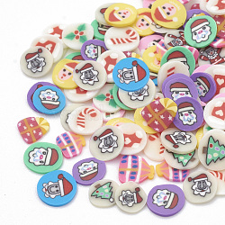 Handmade Polymer Clay Cabochons, Nail Art Decorations, Christmas Theme, Mixed Shapes, Mixed Color, 4~6x4~6x0.3~1mm(X-CLAY-T011-07)
