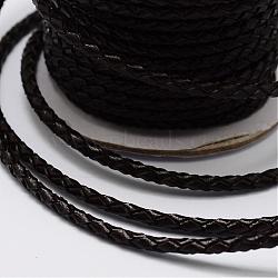 Round Braided Cowhide Cords, Coconut Brown, 3mm, about 10.93 yards(10m)/roll(WL-L009-01B)