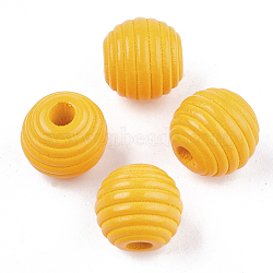 Painted Natural Wood Beehive Beads, Round, Gold, 12x11mm, Hole: 3mm(WOOD-S049-04A-09)