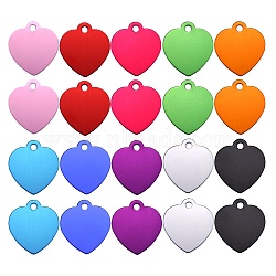 20Pcs 10 Colors Aluminum Blank Pendants, Heart, Mixed Color, 35x31.5x1mm, Hole: 4mm, 2pcs/color(ALUM-SZ0001-07)