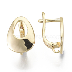 Brass Hoop Earring Findings with Latch Back Closure, with Horizontal Loop, Nickel Free, Teardrop, Real 18K Gold Plated, 16.5x12mm, Hole: 2mm, Pin: 1.5x1mm(KK-S348-509-NF)