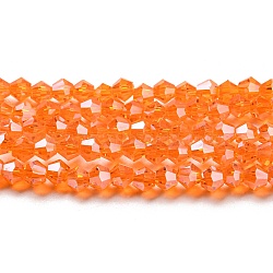 Transparent Electroplate Glass Beads Strands, Pearl Luster Plated, Faceted, Bicone, Orange Red, 2.9~3.3x2.5mm, Hole: 0.7mm, about 145~150pcs/strand, 41.5~42cm(GLAA-F029-2mm-C11)