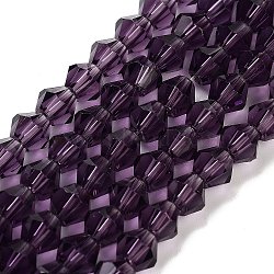 Purple Color Faceted Bicone Glass Beads Strands, 6x6mm, Hole: 1.2mm, about 47~48pcs/strand, 10.24 inch~10.43 inch(26~26.5cm)(X-GLAA-S026-6mm-03)