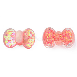 Transparent Epoxy Resin Cabochons, with Paillettes, Bowknot, Salmon, 14.5x22x9mm(CRES-N034-50C)