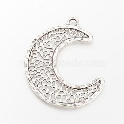 Tibetan Style Alloy Pendants, Moon, Cadmium Free & Lead Free, Antique Silver, 74x62x2mm, Hole: 5mm, about 55pcs/1000g(TIBE-S303-34AS-RS)