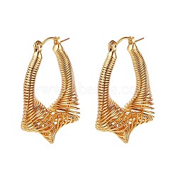 Brass Wire Wrapped Chunky Hoop Earrings for Women, Real 18K Gold Plated, 32x24x11mm(JE914A)