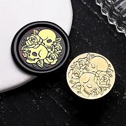 Golden Tone Wax Seal Brass Stamp Heads, for Wax Seal Stamp, Halloween Day Series, Flower Skull, 25x14mm, Hole: 7mm(AJEW-U008-01G-02)